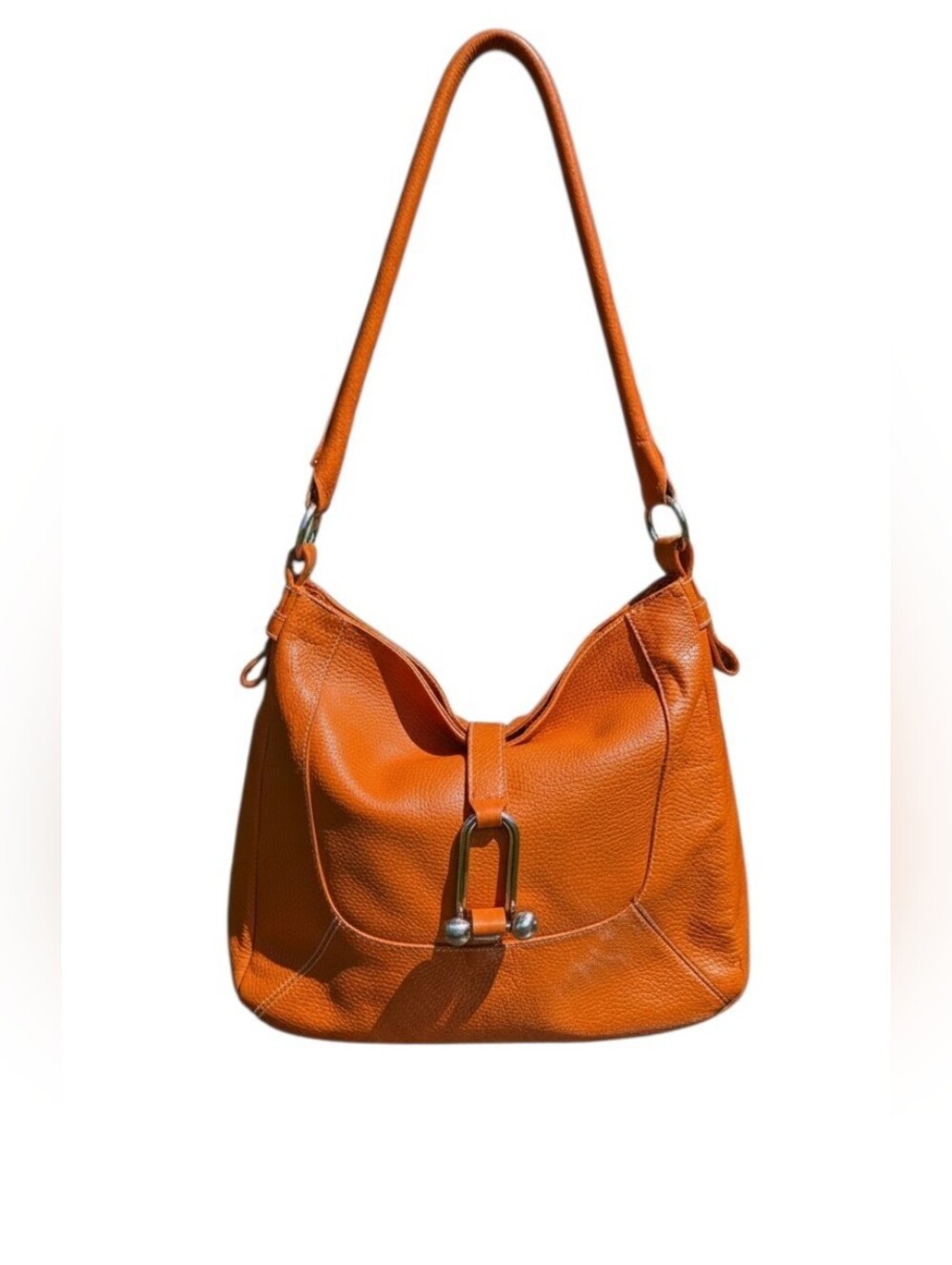 Furla Vintage Orange Pebbled Leather Hobo Shoulder Bag - EUC!